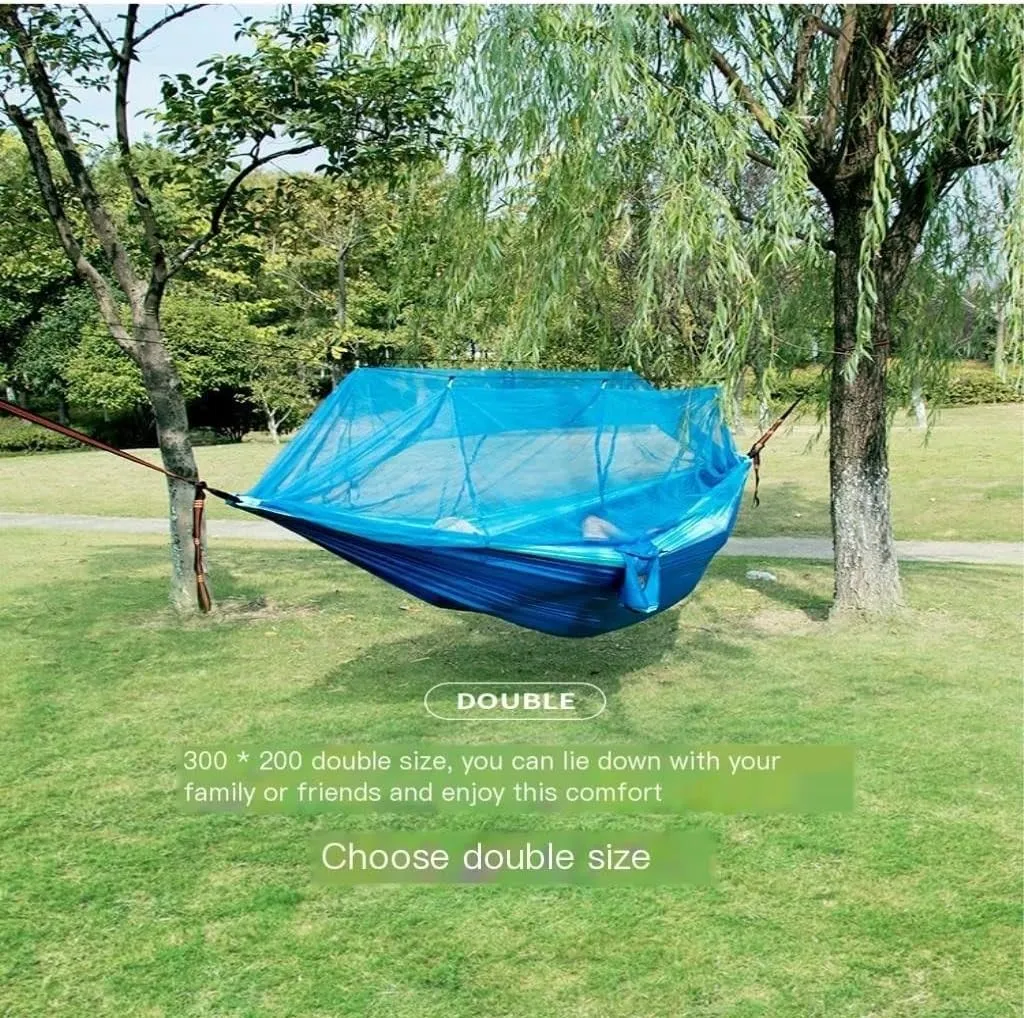 Hamock Mosquito Net Hammock Double Outdoor Anti-Mosquito Parachute Cloth Swing Outdoor Sleeping Hanging Tree Camping Hanmock(Blue,Large)