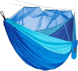 Hamock Mosquito Net Hammock Double Outdoor Anti-Mosquito Parachute Cloth Swing Outdoor Sleeping Hanging Tree Camping Hanmock(Blue,Large)