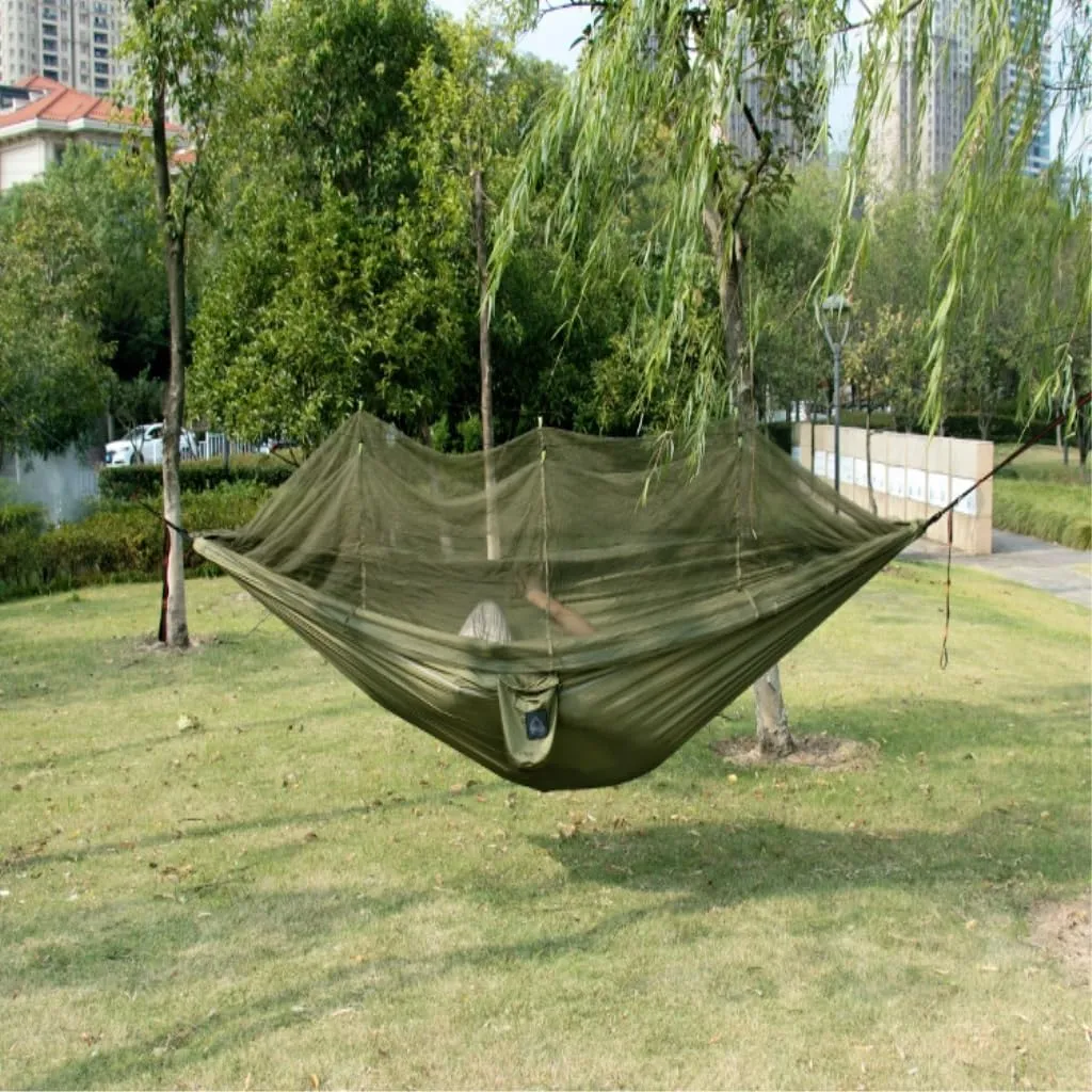 Hamock Mosquito Net Hammock Double Outdoor Anti-Mosquito Parachute Cloth Swing Outdoor Sleeping Hanging Tree Camping Hanmock(Blue,Large)