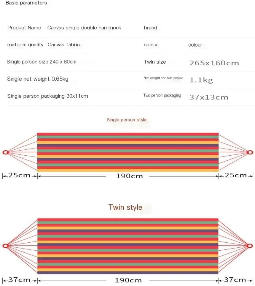 Hamock Outdoor Camping Thick Canvas Hammock Outdoor Swing Home Single Double Dormitory Sleeping Student Anti-Rollover Hanmock(C)