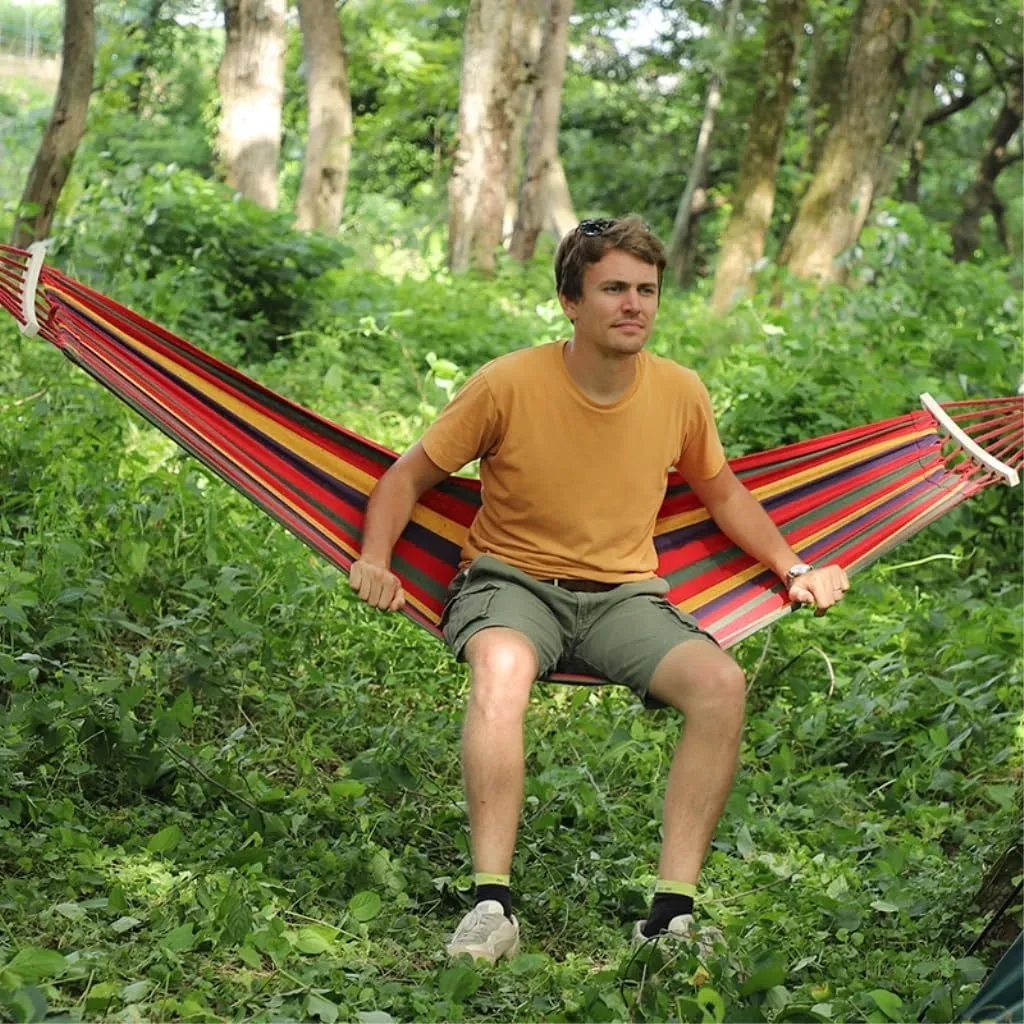 Hamock Outdoor Camping Thick Canvas Hammock Outdoor Swing Home Single Double Dormitory Sleeping Student Anti-Rollover Hanmock(C)
