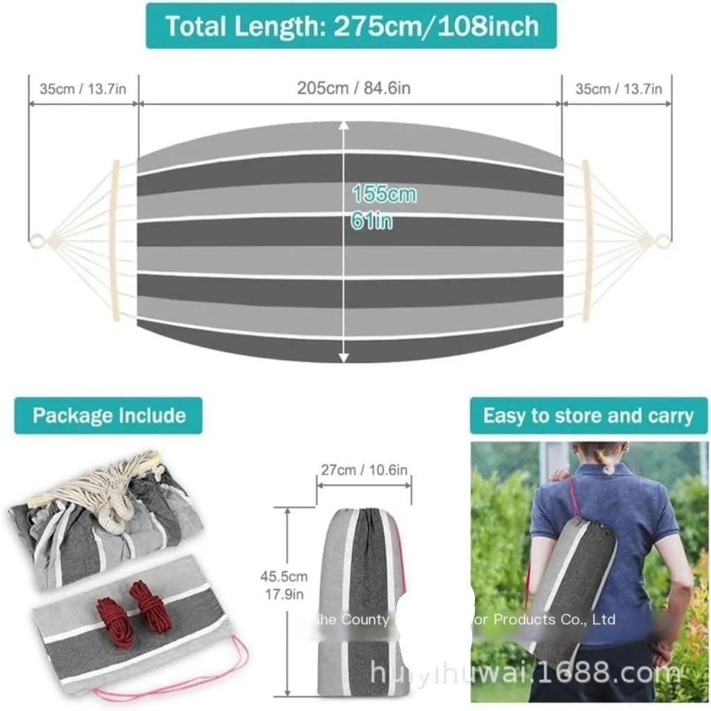 Hamock Outdoor Canvas Hammock Camping Anti-Rollover Swing Thickened Spot Single Double Duckbill Buckle Hammock Hanmock(B)