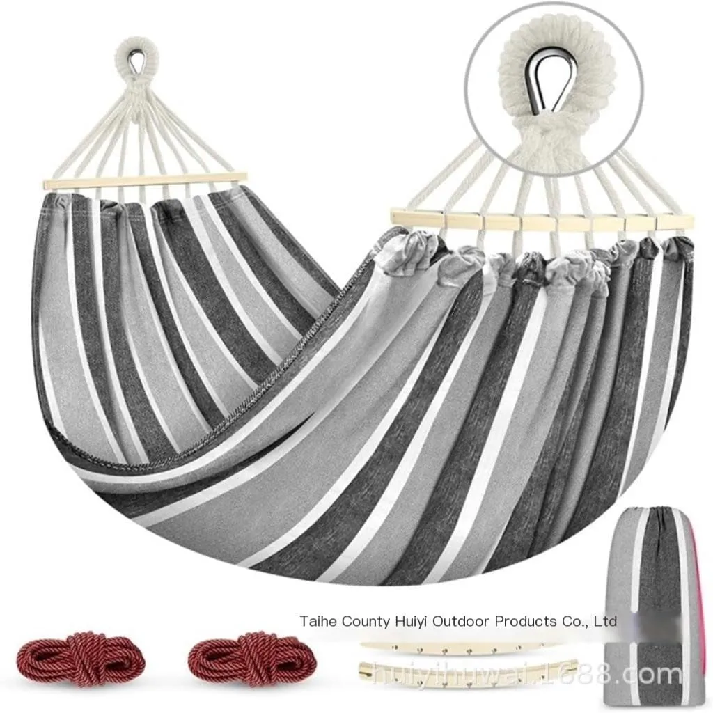 Hamock Outdoor Canvas Hammock Camping Anti-Rollover Swing Thickened Spot Single Double Duckbill Buckle Hammock Hanmock(B)
