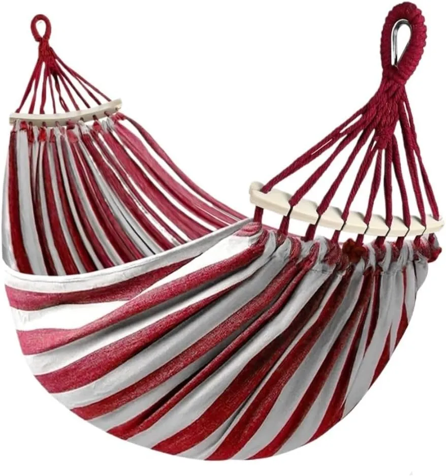 Hamock Outdoor Canvas Hammock Camping Anti-Rollover Swing Thickened Spot Single Double Duckbill Buckle Hammock Hanmock(B)