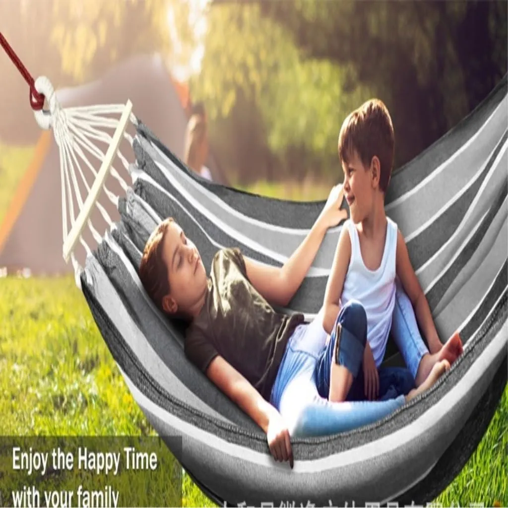 Hamock Outdoor Canvas Hammock Camping Anti-Rollover Swing Thickened Spot Single Double Duckbill Buckle Hammock Hanmock(B)