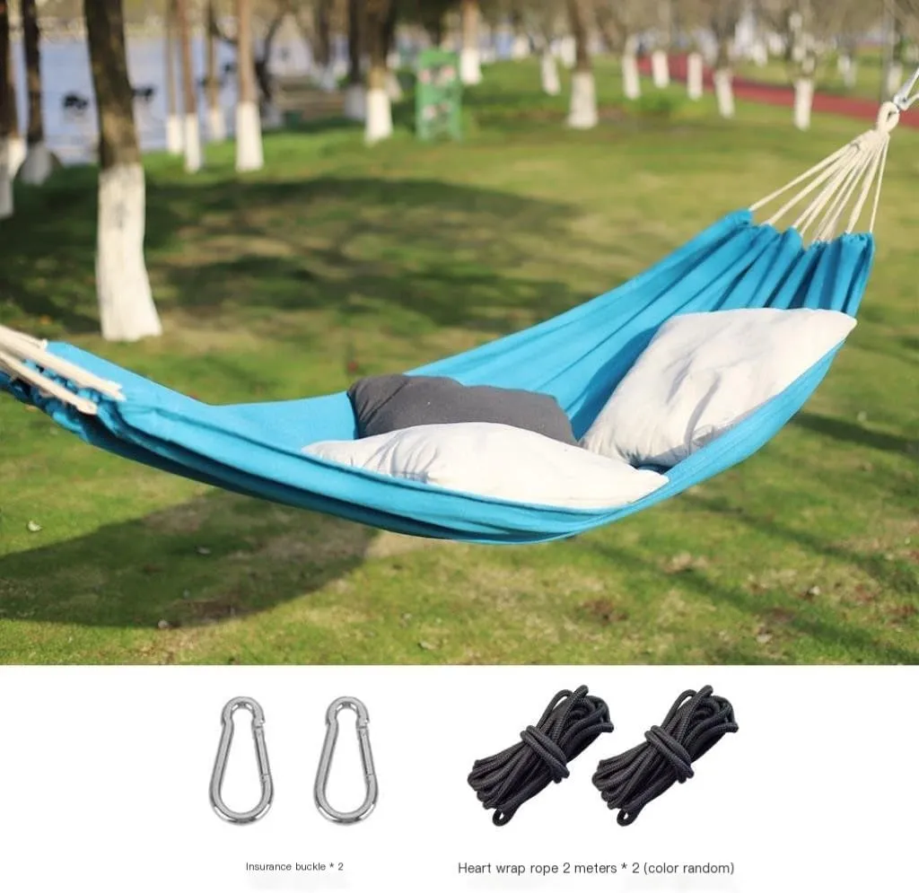 Hamock Outdoor Hammock Woven Tassel Thick Canvas Straight Stick Anti-Rollover Leisure Camping Single Double Swing Hanmock(Blue,A)