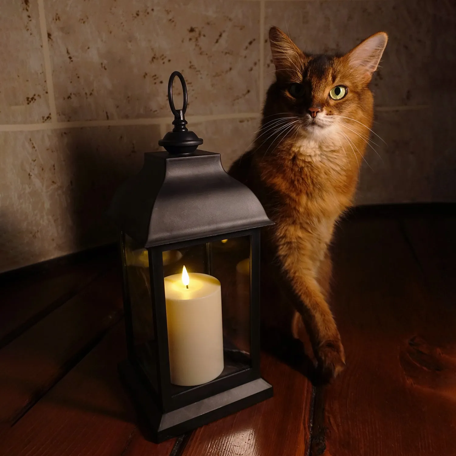 Hazel Lantern with Flameless Candle