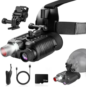Head-Mounted Night Vision Goggles 4K Digital Night Vision Binoculars Compatible with Military Tactical Helmet with 32GB SD Card 8X Digital Zoom