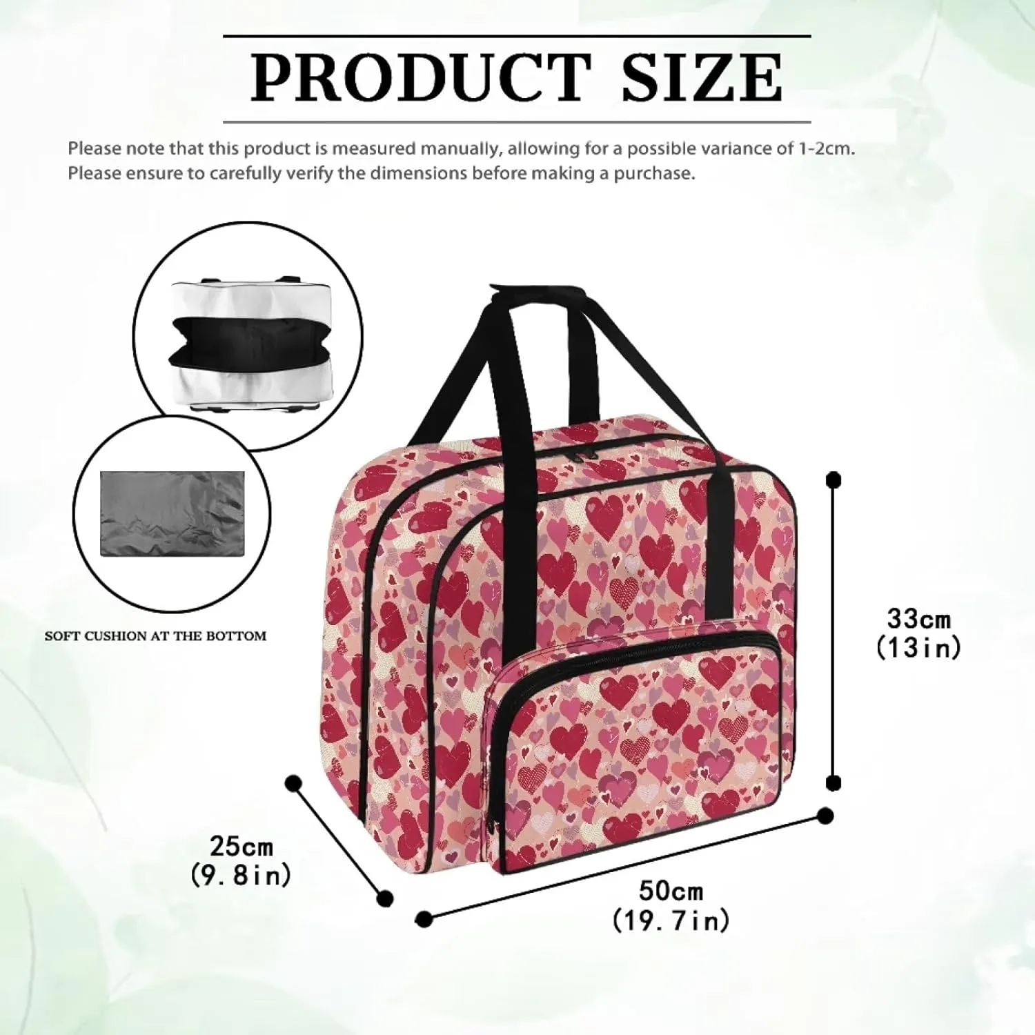 Hearts Sewing Machine Handbag Suitcase Travel Storage Bag Sewing Machine Carrying Case with Pockets, Portable Sewing Case for Outdoor Traveling Camping Use