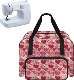 Hearts Sewing Machine Handbag Suitcase Travel Storage Bag Sewing Machine Carrying Case with Pockets, Portable Sewing Case for Outdoor Traveling Camping Use