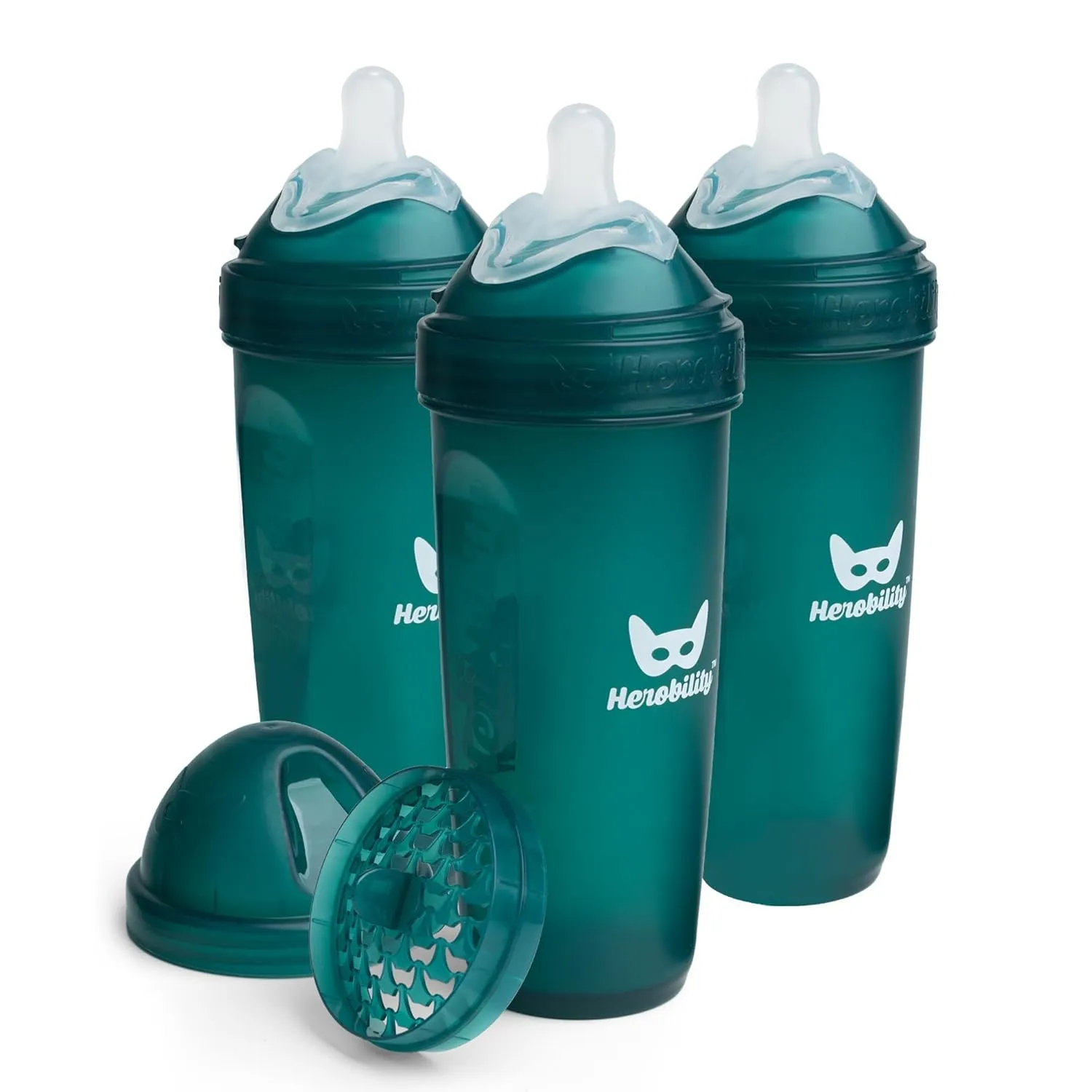 Herobility Double Anti-Colic Baby Bottles – 12 fl oz/340ml – 3-Pack – Dark Green