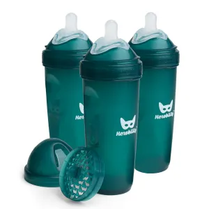 Herobility Double Anti-Colic Baby Bottles – 12 fl oz/340ml – 3-Pack – Dark Green