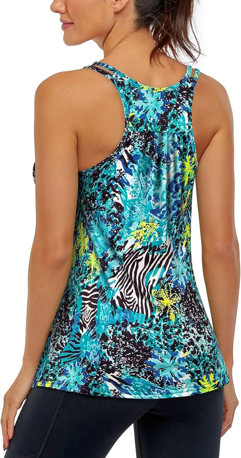 Hibelle Women's Workout Yoga Racerback Tank Tops with Built in Shelf Bra