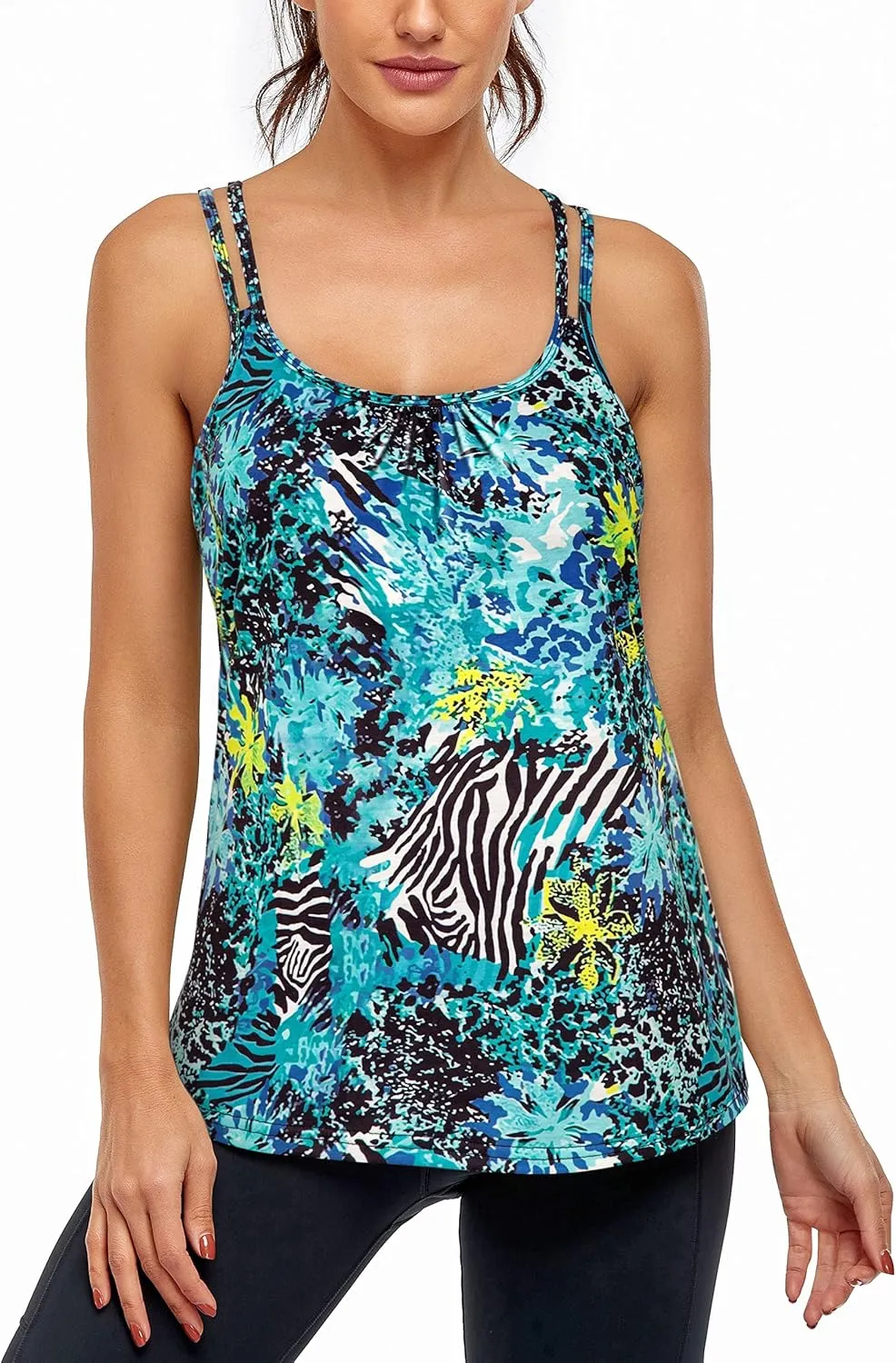 Hibelle Women's Workout Yoga Racerback Tank Tops with Built in Shelf Bra