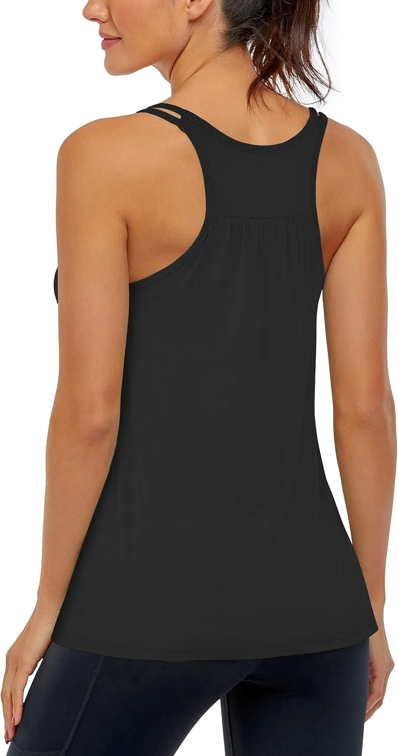 Hibelle Women's Workout Yoga Racerback Tank Tops with Built in Shelf Bra