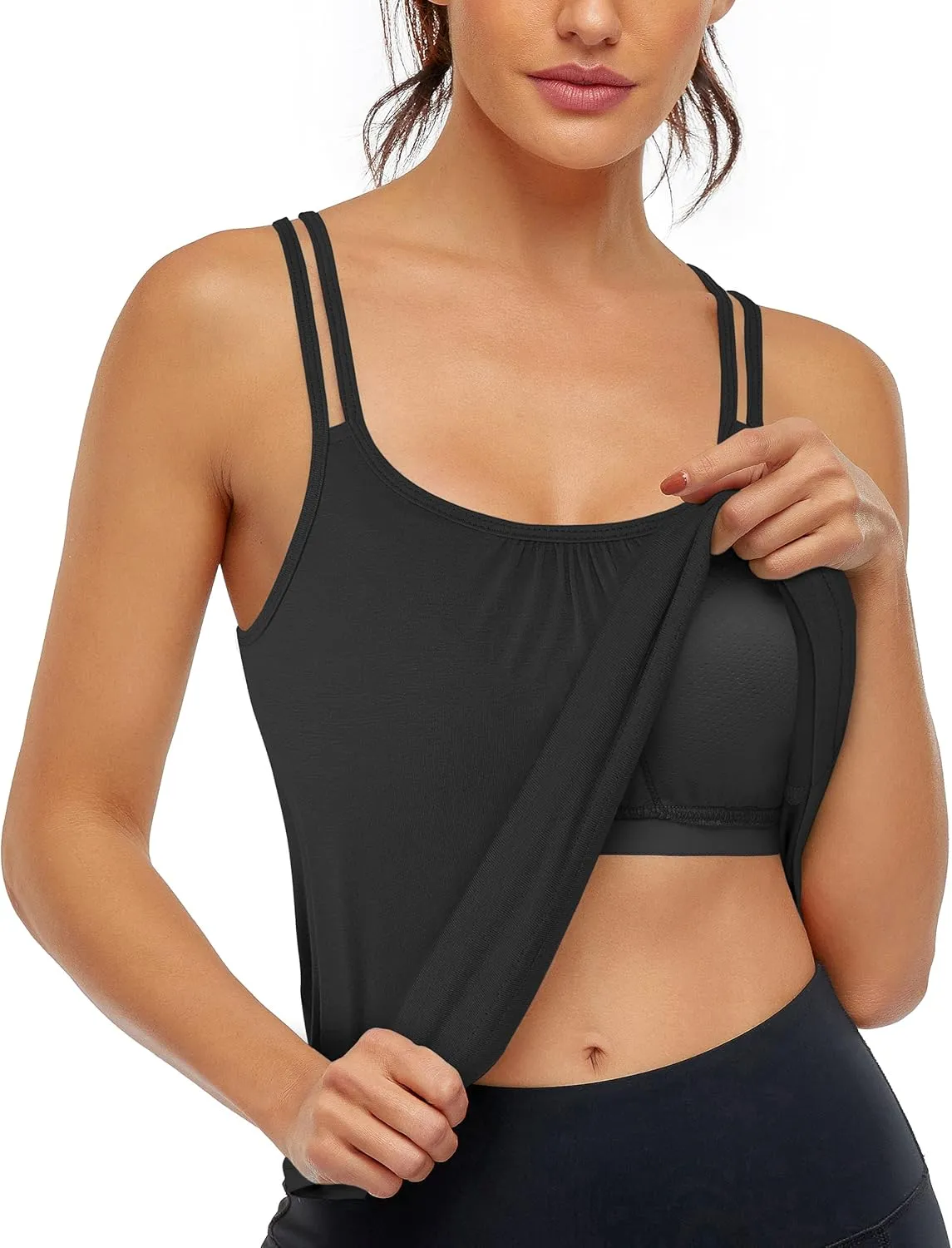Hibelle Women's Workout Yoga Racerback Tank Tops with Built in Shelf Bra