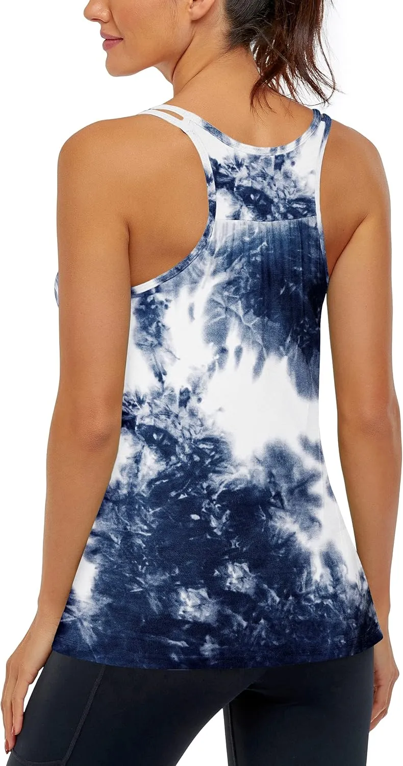 Hibelle Women's Workout Yoga Racerback Tank Tops with Built in Shelf Bra