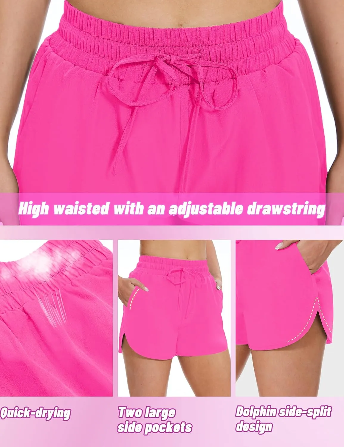 High Waisted Running Shorts for Women with Pockets, 2.5" Black Athletic Workout Gym Yoga Spandex Dolphin Shorts