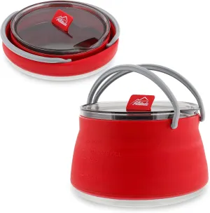 Higher Altitude Collapsible Travel Kettle Pot with Lid - 1L Red Portable Water Boiler Tea Maker for Camping Gas Stove