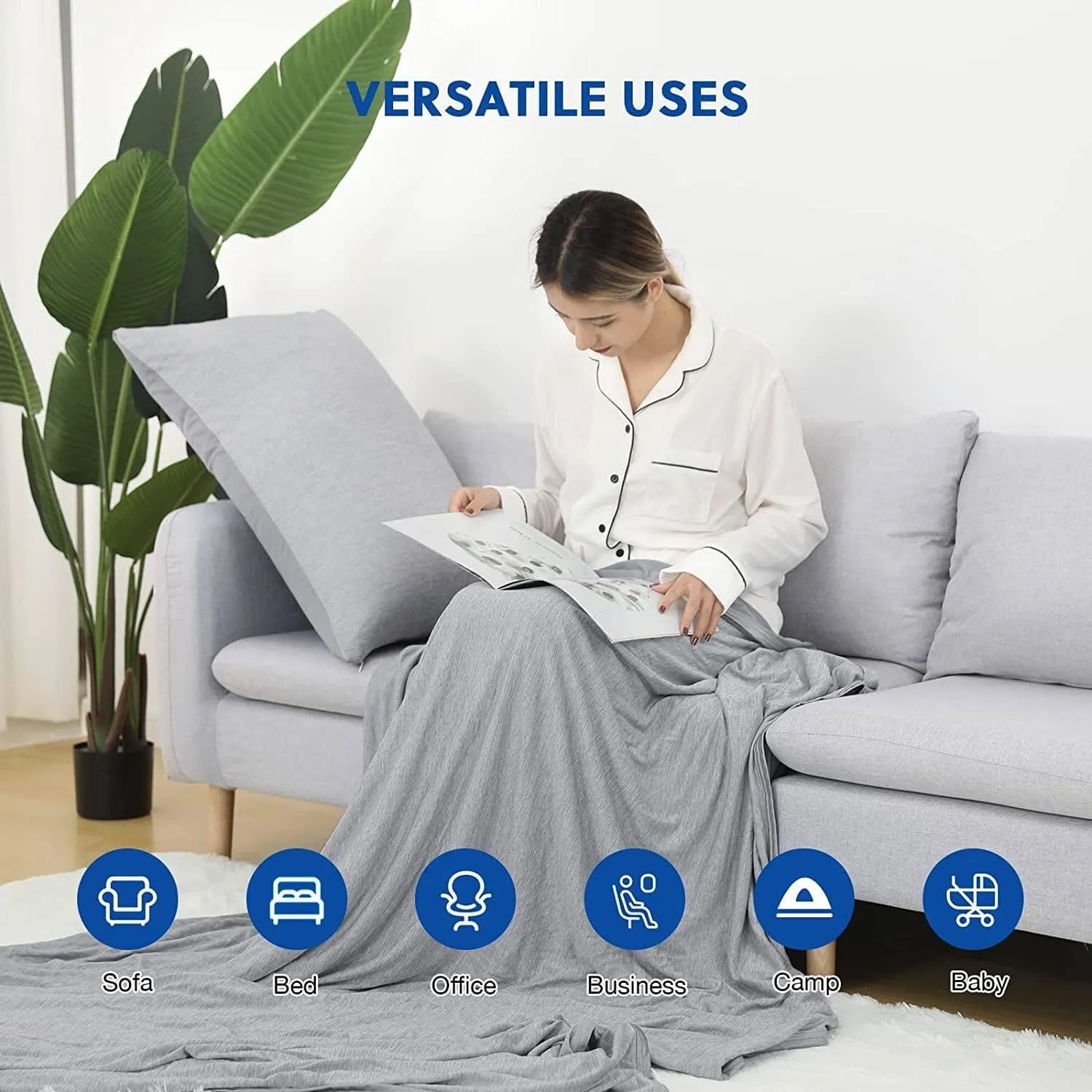 HOMFINE Cooling Blankets for Hot Sleepers - Summer Blanket Thin Lightweight Breathable Soft Double Side Enhanced Cooling for Bed Couch Sofa, Keep Cool for Night Sweats (Grey, 90 x 90 inches)