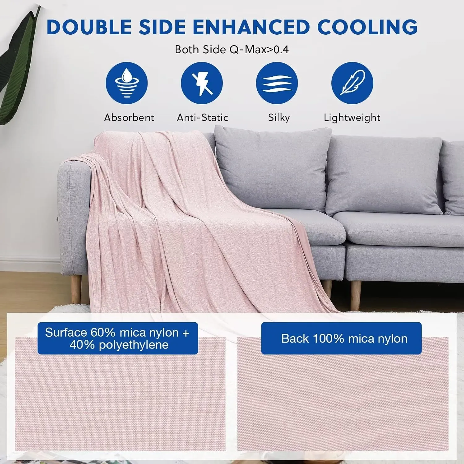 HOMFINE Cooling Blankets for Hot Sleepers - Summer Blanket Thin Lightweight Breathable Soft Double Side Enhanced Cooling for Bed Couch Sofa, Keep Cool for Night Sweats (Pink, 60 x 80 inches)