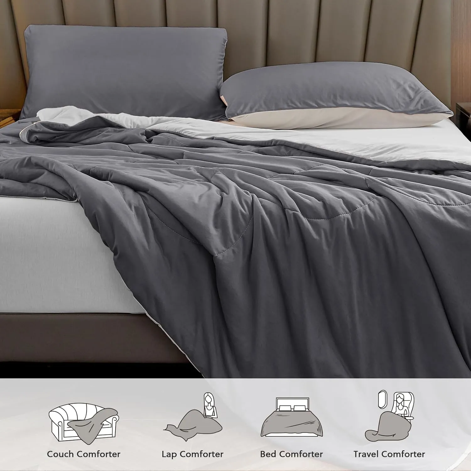 HOMFINE Cooling Comforter King Size, Grey Summer Cooling Blanket for Hot Sleepers and Night Sweats, Japanese Double-Sided Cold Tech Fabric Q-Max 0.45, Soft Breathable Silky Smooth Lightweight