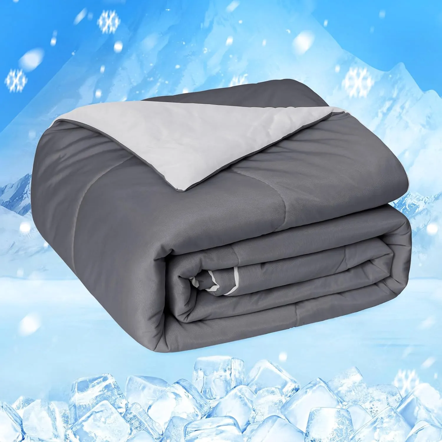 HOMFINE Cooling Comforter King Size, Grey Summer Cooling Blanket for Hot Sleepers and Night Sweats, Japanese Double-Sided Cold Tech Fabric Q-Max 0.45, Soft Breathable Silky Smooth Lightweight