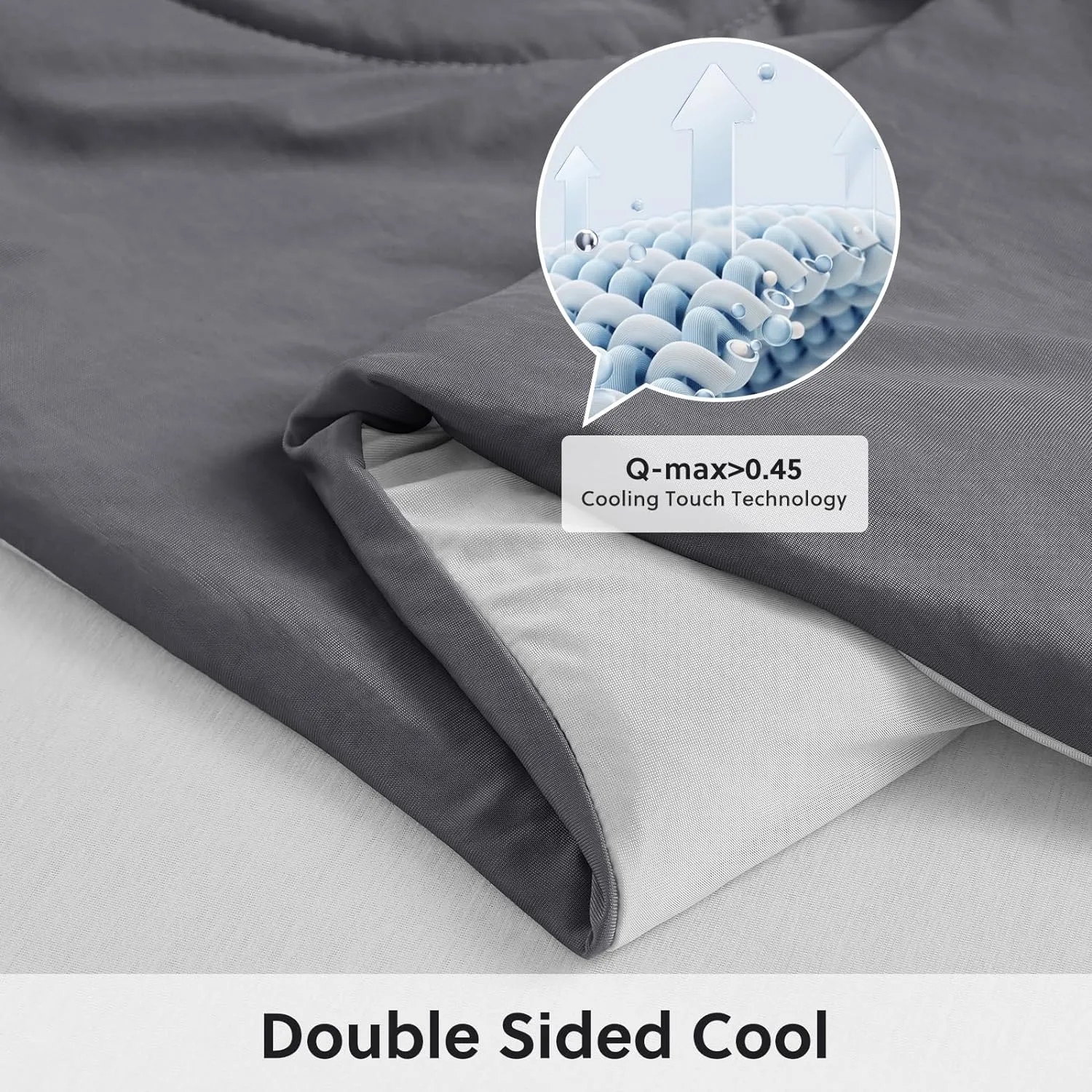 HOMFINE Cooling Comforter King Size, Grey Summer Cooling Blanket for Hot Sleepers and Night Sweats, Japanese Double-Sided Cold Tech Fabric Q-Max 0.45, Soft Breathable Silky Smooth Lightweight