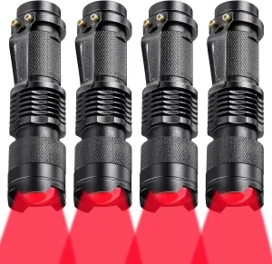Honoson 4 Pieces Red Light Flashlight LED Single Mode Torch 1 Mode Scalable Red Lens Filter Flashlight for Night Astronomy Aviation Observation Beach Turtle Safe