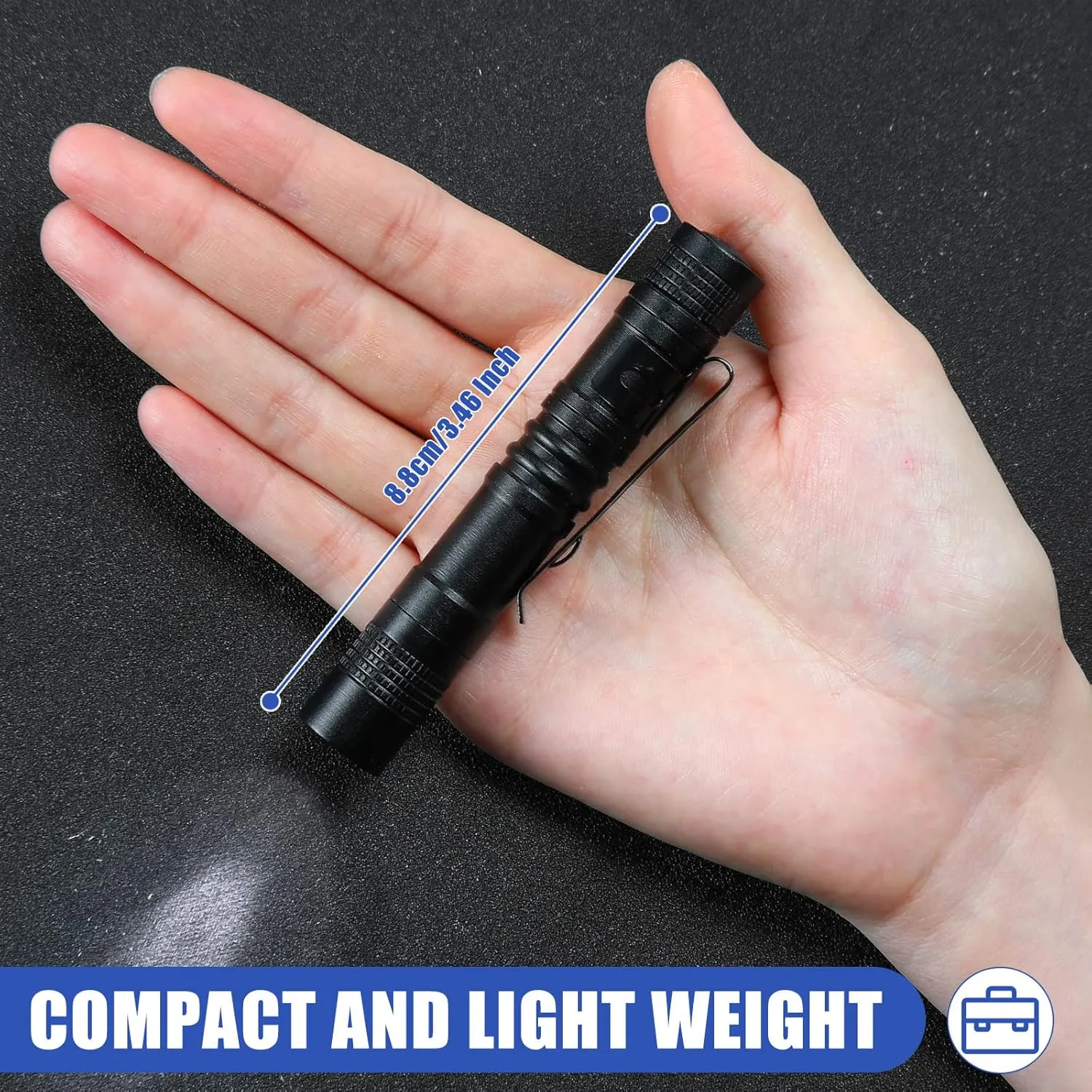 Hortsun 10 Pcs LED Pen Flashlight with Pocket Small Flashlight Bulk Mini Flashlight with Clip for Outdoor Valentines Gift for Men(3.54 Inch,Black)