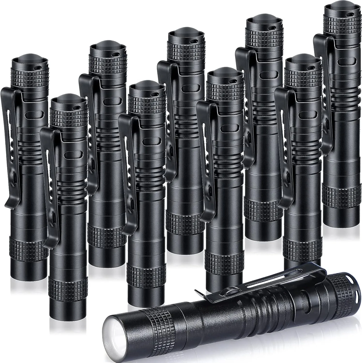 Hortsun 10 Pcs LED Pen Flashlight with Pocket Small Flashlight Bulk Mini Flashlight with Clip for Outdoor Valentines Gift for Men(3.54 Inch,Black)