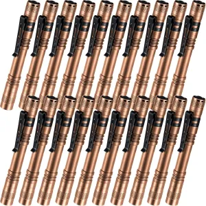 Hortsun 20 Pcs Mini Pen Light Flashlights Fathers Day Gifts Pocket Flashlights Pen with Clip Small LED Handheld Slim Torches Without Battery(5.12 Inch,Brown)
