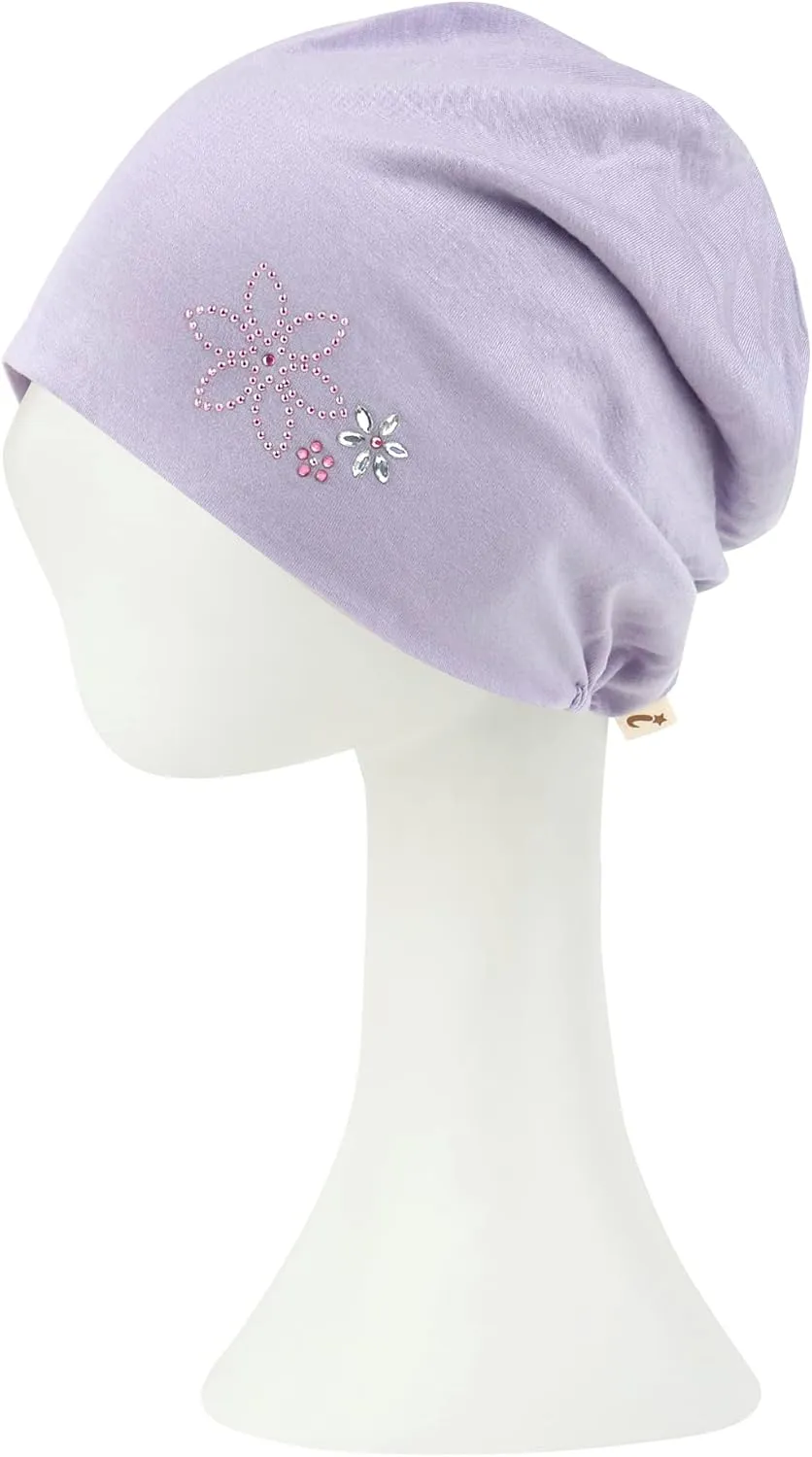 ililily Tencel Lyocell Flower Trim Chemo Hair Loss Beanie Ultra Soft Stretchable Head Cover Sleep Hat