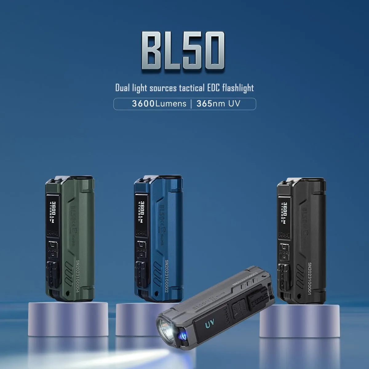 IMALENT BL50 Rechargeable EDC Flashlight 3600 Lumens, UV Light and White LED, High Lumens Portable Flashlights Dual Light Source Pocket Lights for Emergency and Camping (Black)
