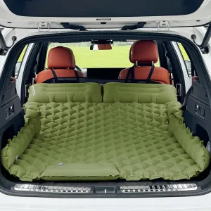 Inflatable Car Air Mattress, SUV Air Mattress for Travel Camping, Ultralight Camping Bed with Pillow and Built-in Foot Pump, Portable Sleeping Pad for SUV -Green