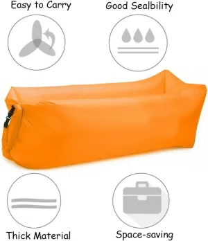 Inflatable Lounger Air Chair Sofa Bed Sleeping Bag Couch for Beach Camping Lake Garden (Orange)