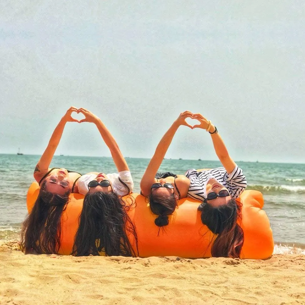 Inflatable Lounger Air Chair Sofa Bed Sleeping Bag Couch for Beach Camping Lake Garden (Orange)