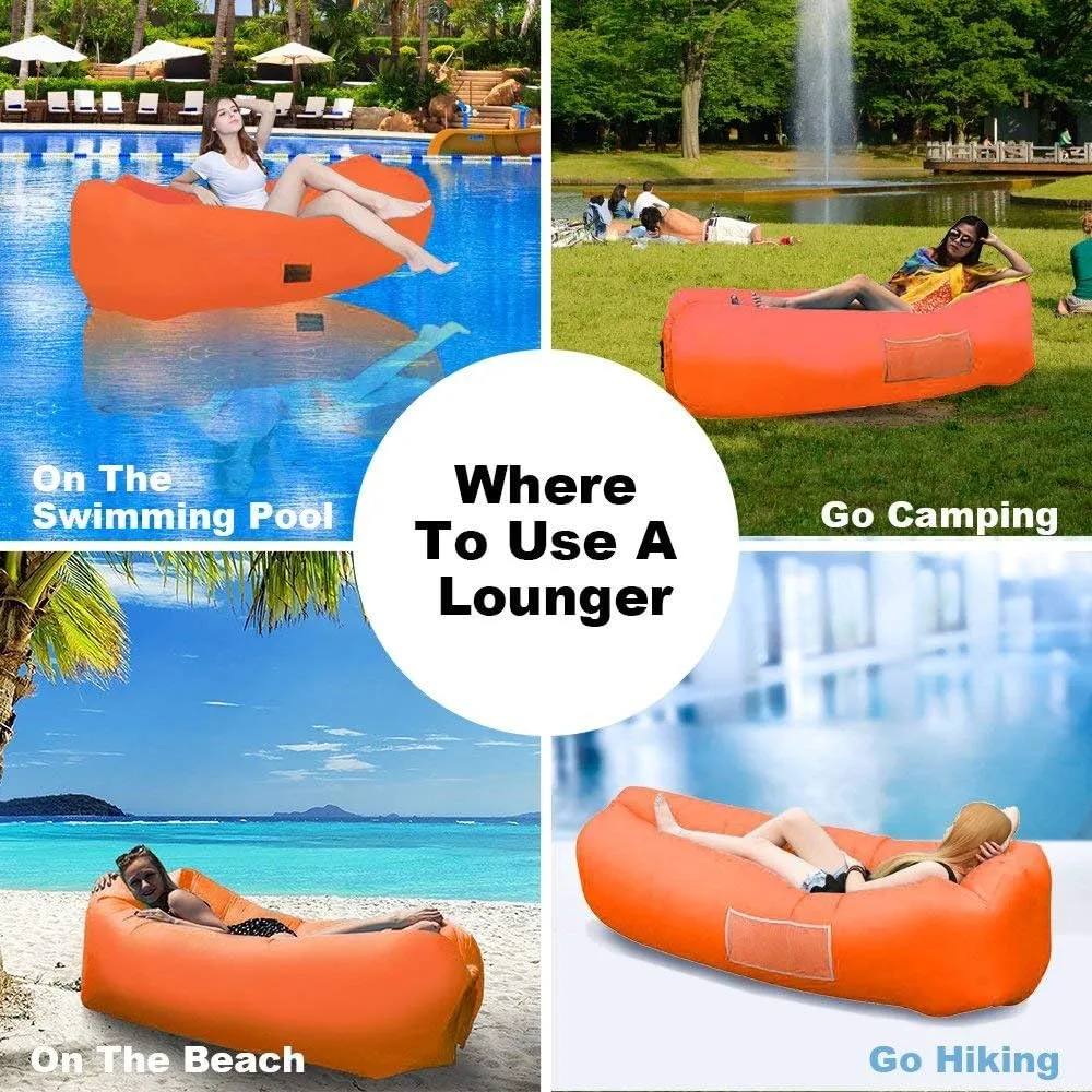 Inflatable Lounger Air Chair Sofa Bed Sleeping Bag Couch for Beach Camping Lake Garden (Orange)