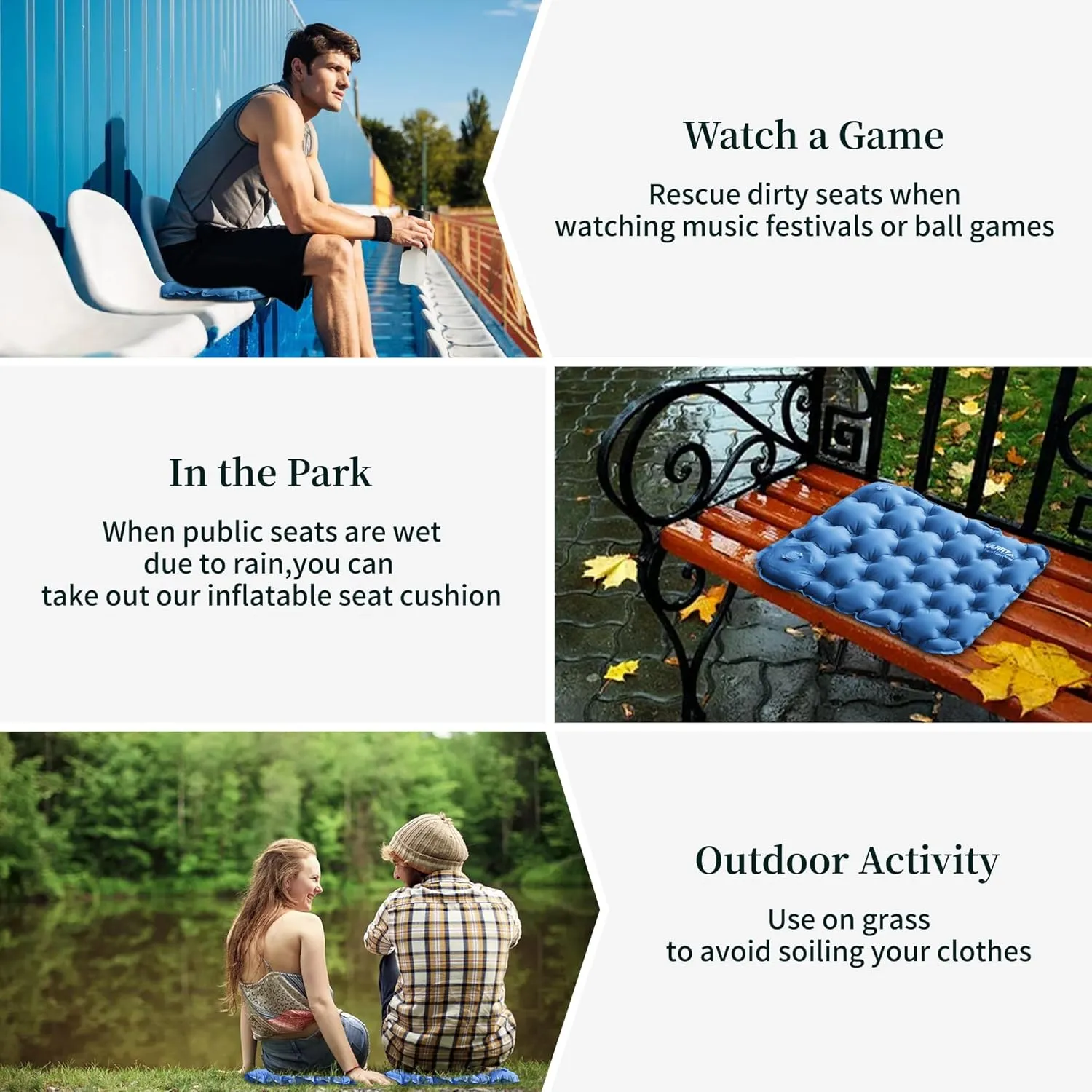 Inflatable Seat Cushion, Lightweight Camping Air Sitting Pad with Repair Cloths, Waterproof Air Seat Cushion, Portable Push-Press Seat Cushion for Airplane Travel Hiking Office Stadium Seat