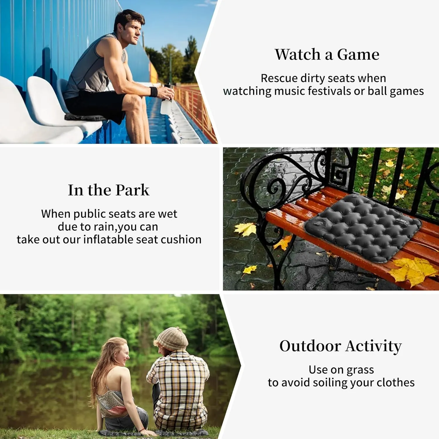 Inflatable Seat Cushion, Lightweight Camping Air Sitting Pad with Repair Cloths, Waterproof Air Seat Cushion, Portable Push-Press Seat Cushion for Airplane Travel Hiking Office Stadium Seat