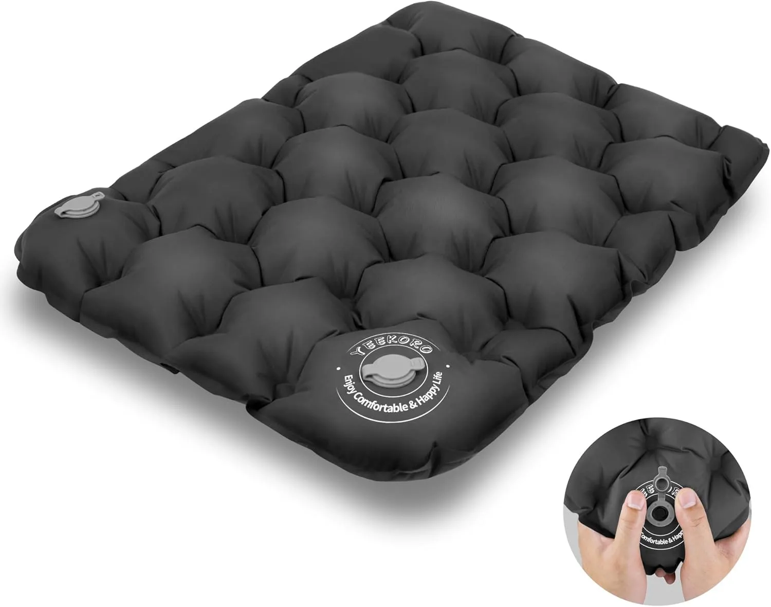Inflatable Seat Cushion, Lightweight Camping Air Sitting Pad with Repair Cloths, Waterproof Air Seat Cushion, Portable Push-Press Seat Cushion for Airplane Travel Hiking Office Stadium Seat