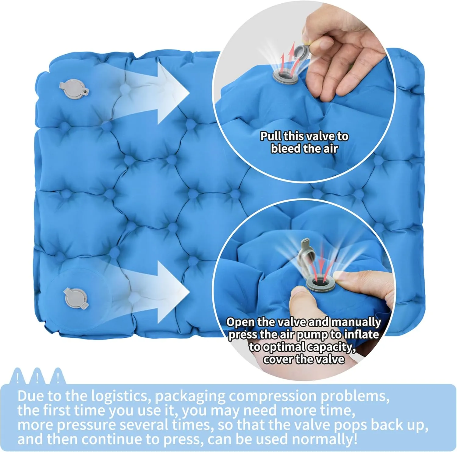 Inflatable Seat Cushion, Lightweight Camping Air Sitting Pad with Repair Cloths, Waterproof Air Seat Cushion, Portable Push-Press Seat Cushion for Airplane Travel Hiking Office Stadium Seat