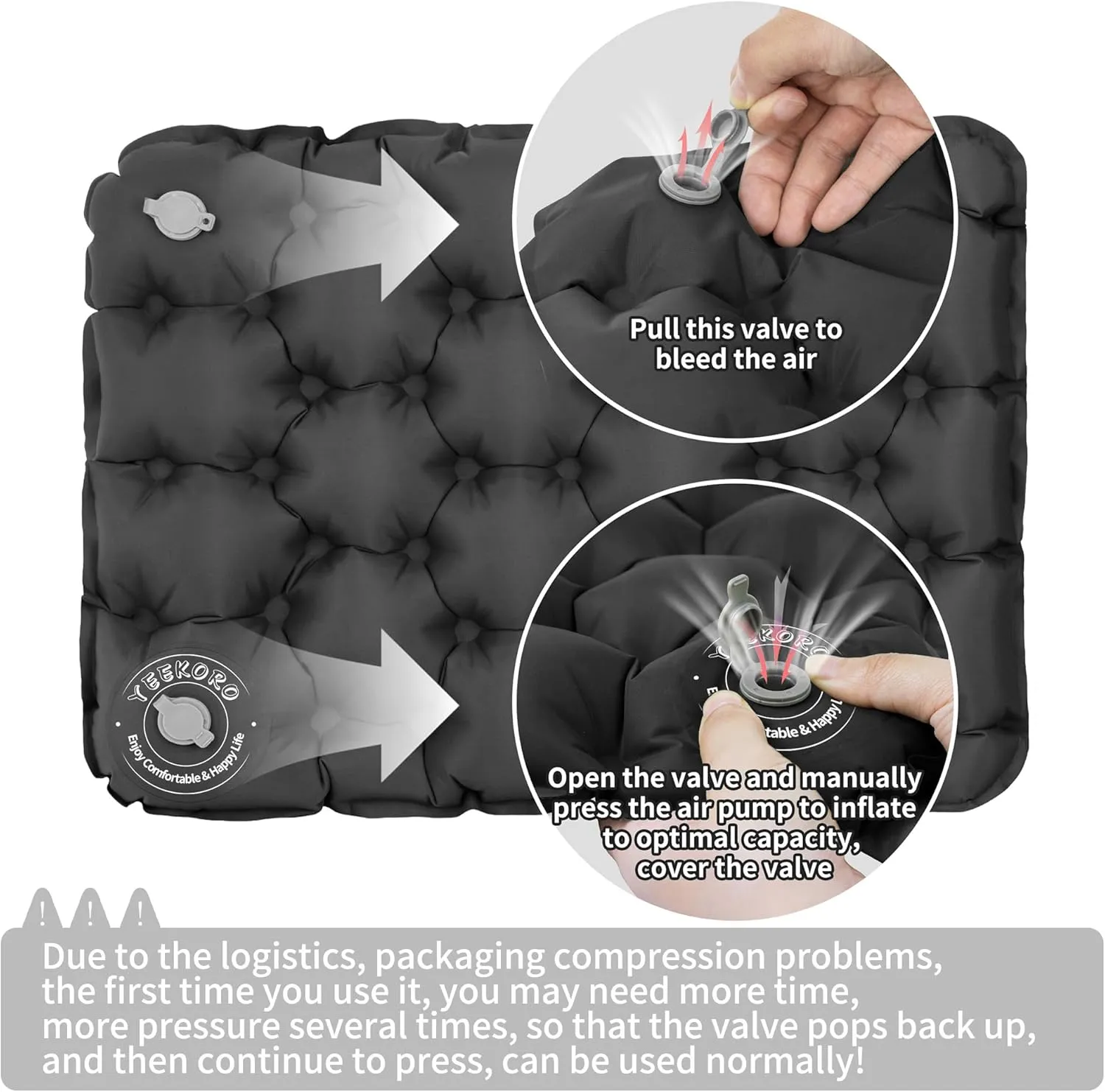 Inflatable Seat Cushion, Lightweight Camping Air Sitting Pad with Repair Cloths, Waterproof Air Seat Cushion, Portable Push-Press Seat Cushion for Airplane Travel Hiking Office Stadium Seat