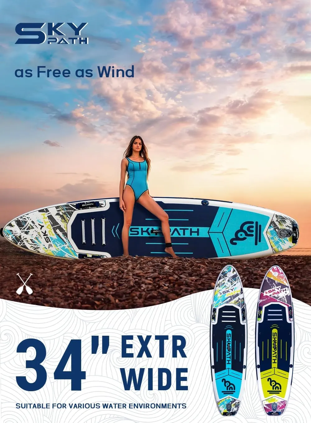 Inflatable Stand Up Paddle Board,10'6''*32''/11'*34'' Ultra-Light SUP Board,Blow Up Paddle Board, Wide Stable Family Board for Youth & Adults of All Skill Levels with Full Set of SUP Board Accessories
