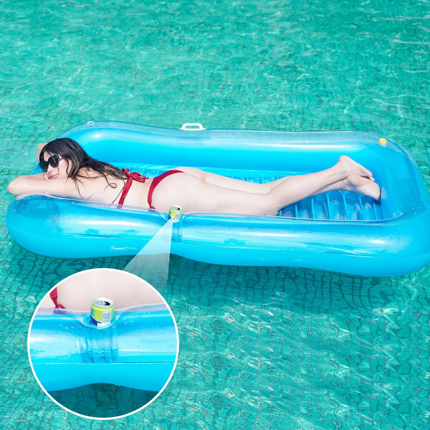 Inflatable Tanning Pool Lounger Float with Sprinkler, 78" x 48" Pool Floats Adult with Pillow, 3 in 1 Blow Up Tanning Bed, Suntan Tub Raft Floatie for Pools, Beach, Backyard Summer Water Party