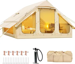 Inflatable Tents for Camping, Blow Up Tent with Hand Pump, Easy Setup Inflatable Hot Tent with Stove Jack, Waterproof Oxford Air Glamping Tents for Camping Adult 4-6 Person