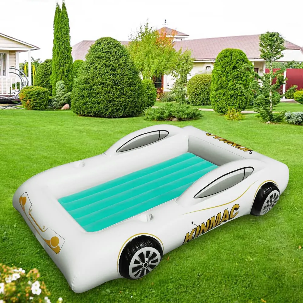 Inflatable Toddler Travel Bed- Portable Travel Toddler Air Bed for Kids Camping Air Mattress Racecar Toddler Bed with Sides Blow Up Mattress Sleeping Pad for Camping Car Travel Sleeping(Green)