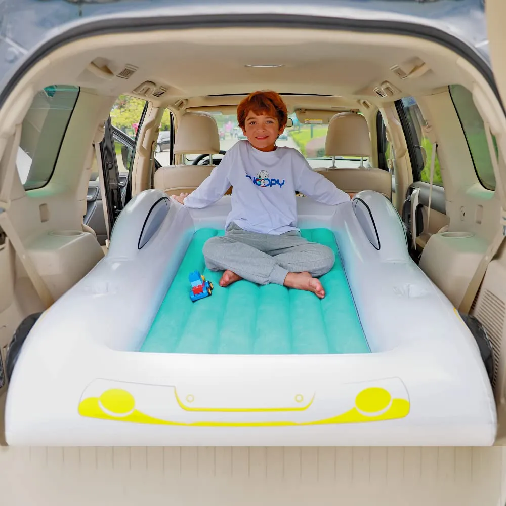 Inflatable Toddler Travel Bed- Portable Travel Toddler Air Bed for Kids Camping Air Mattress Racecar Toddler Bed with Sides Blow Up Mattress Sleeping Pad for Camping Car Travel Sleeping(Green)