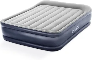 Intex 64135ED Dura-Beam Plus Deluxe Pillow Rest Air Mattress: Fiber-Tech – Queen Size – Built-in Electric Pump – 16.5in Bed Height – 600lb Weight Capacity