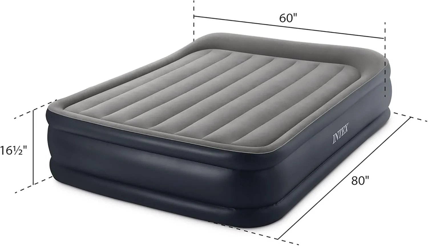 Intex 64135ED Dura-Beam Plus Deluxe Pillow Rest Air Mattress: Fiber-Tech – Queen Size – Built-in Electric Pump – 16.5in Bed Height – 600lb Weight Capacity